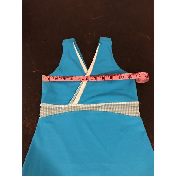 Lululemon Deep V Athletic Racerback Blue/White Gingham Tank Top - Size 4 - Picture 9 of 9